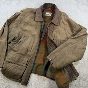 VTG Adirondack Savile Row Jacket Mens XL Brown Leather Lined Barn Chore Workwear